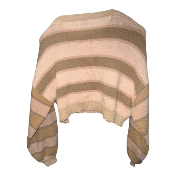 LE LIS COLLECTED Neutral Striped Colorblock Cropped Sweater S Cozy Textured Knit - Picture 2 of 5